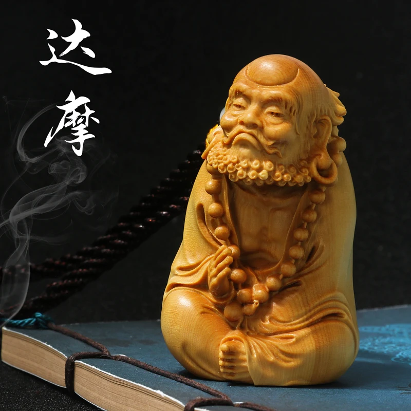 

Small leaf boxwood carving bodhidharma patriarch handgrip piece man with solid wood ornaments Chinese Buddha handicraft