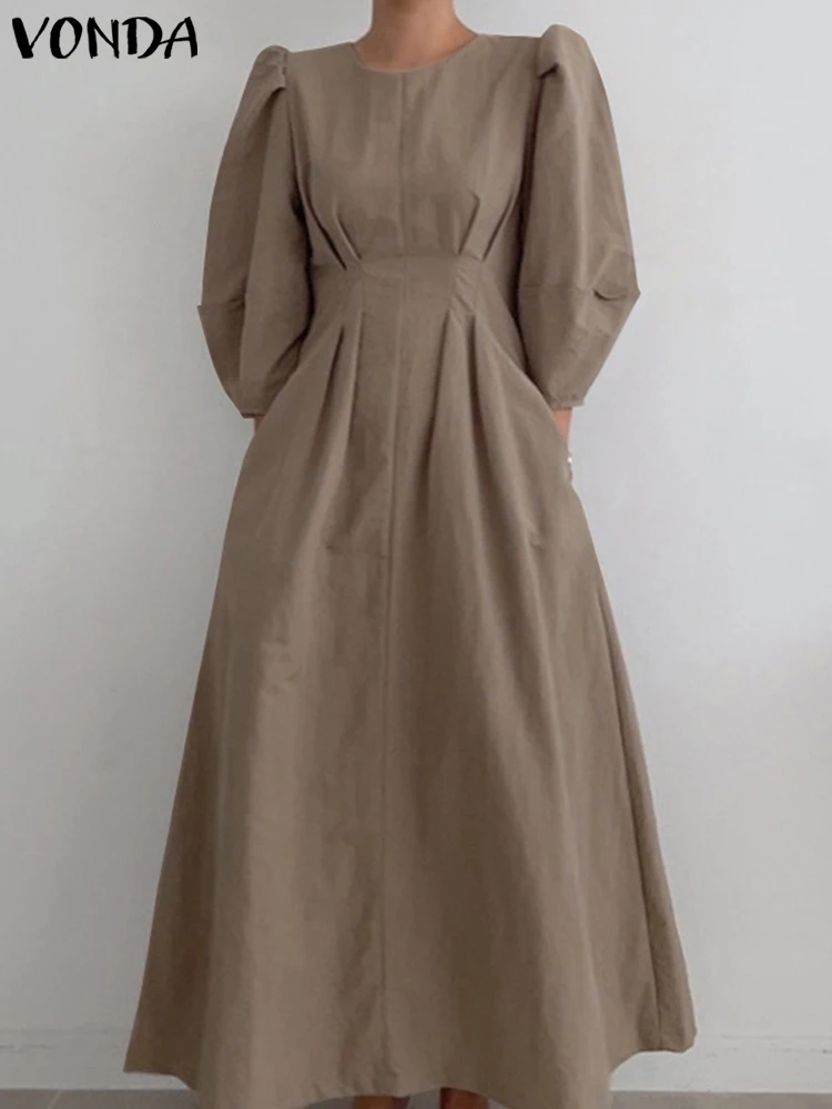 Women Dress 2023 VONDA Fashion Women Vintage 3/4 Sleeved Crew Neck Elegant Slim Waist Maxi Dresses Solid Color Sundress Femme
Women Dress 2023 VONDA Fashion Women Vintage 3/4 Sleeved Crew Neck Elegant Slim Waist Maxi Dresses Solid Color Sundress Femme