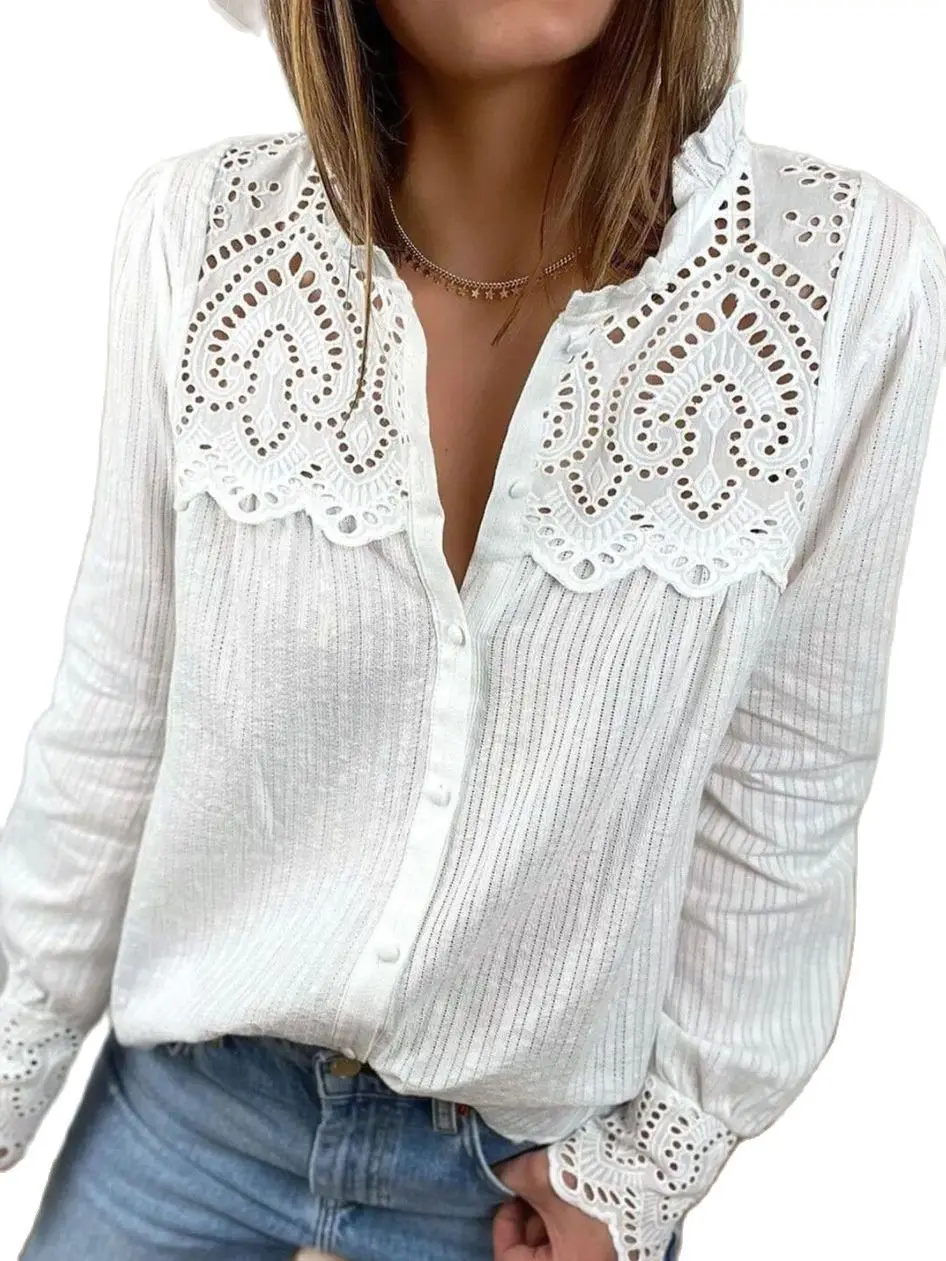 High quality loose cotton women blouses 2023 autumn new lace women shirt tops fashion casual round neck long sleeve women blouse
High quality loose cotton women blouses 2023 autumn new lace women shirt tops fashion casual round neck long sleeve women blouse