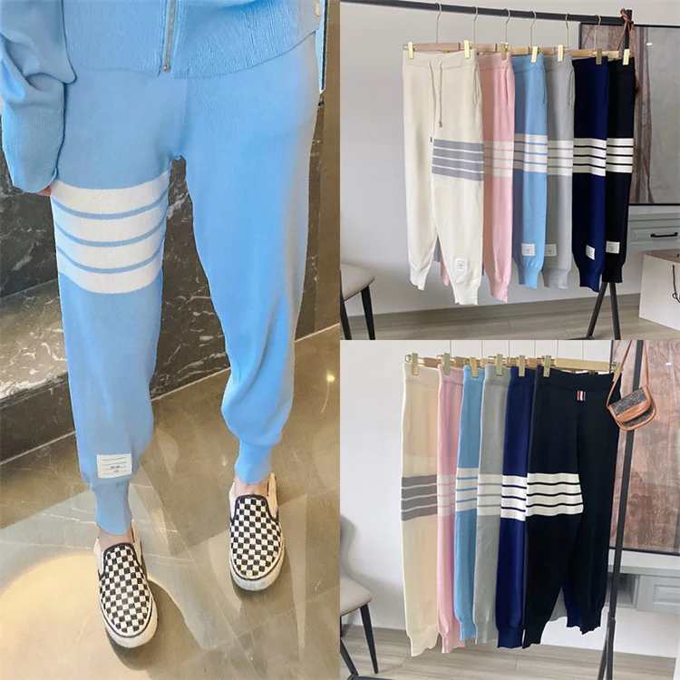 

Spring and summer TB men and women couples casual knitted ice hemp leggings sweatpants four-stripe sports trousers tide