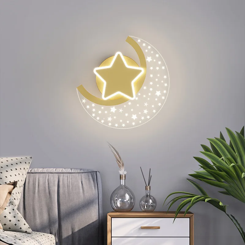 

Children'S Room Star Moon Acrylic Led Wall Lamp Hallway Corridor Bedroom Baby Sleeping Night Lights Creative Home Deco Sconce