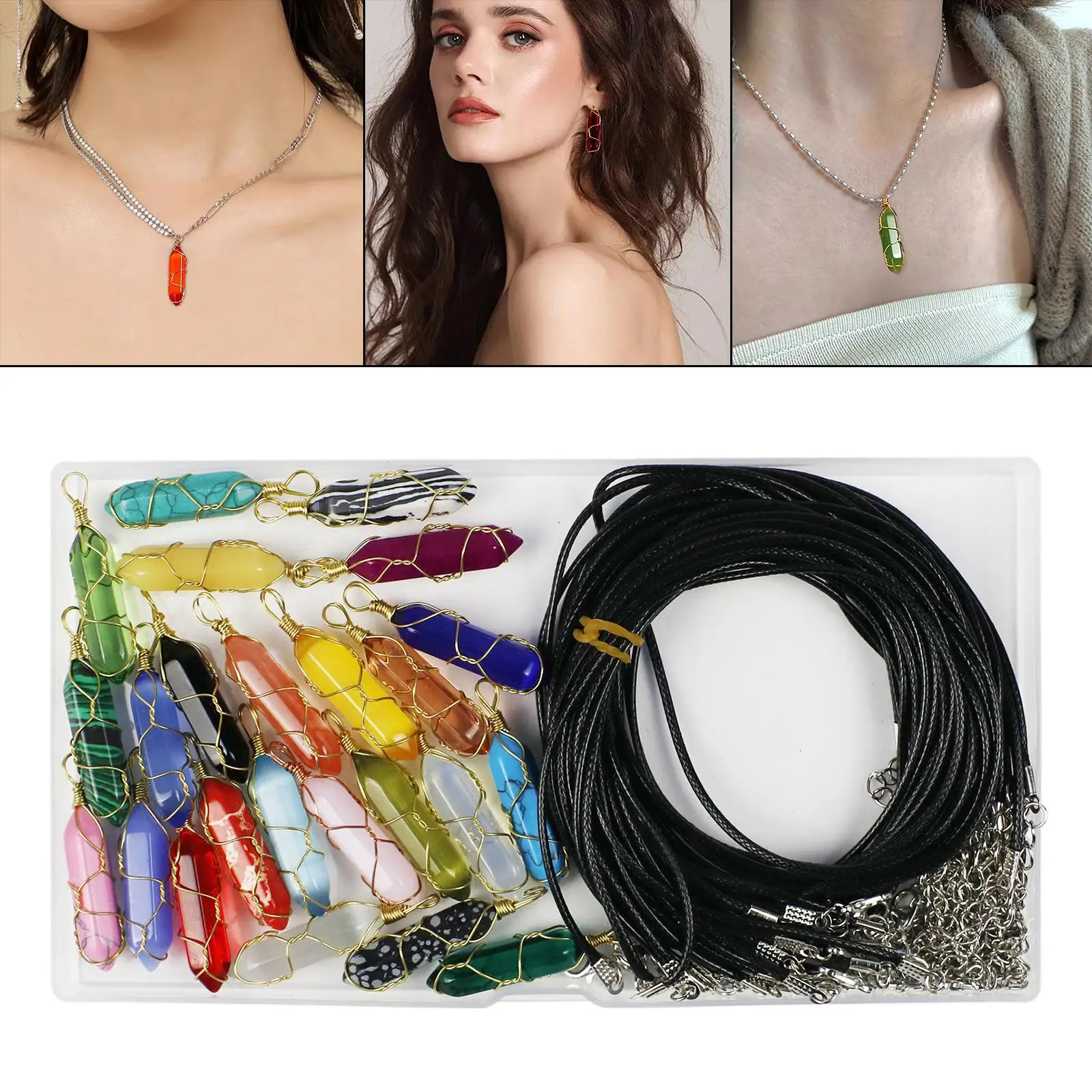 24x Wire Wrapped Hexagonal Prism Natural Stone with Cords Gemstones Set Dreadlocks Charms Gemstone Pendants Jewelry Making Gifts
24x Wire Wrapped Hexagonal Prism Natural Stone with Cords Gemstones Set Dreadlocks Charms Gemstone Pendants Jewelry Making Gifts