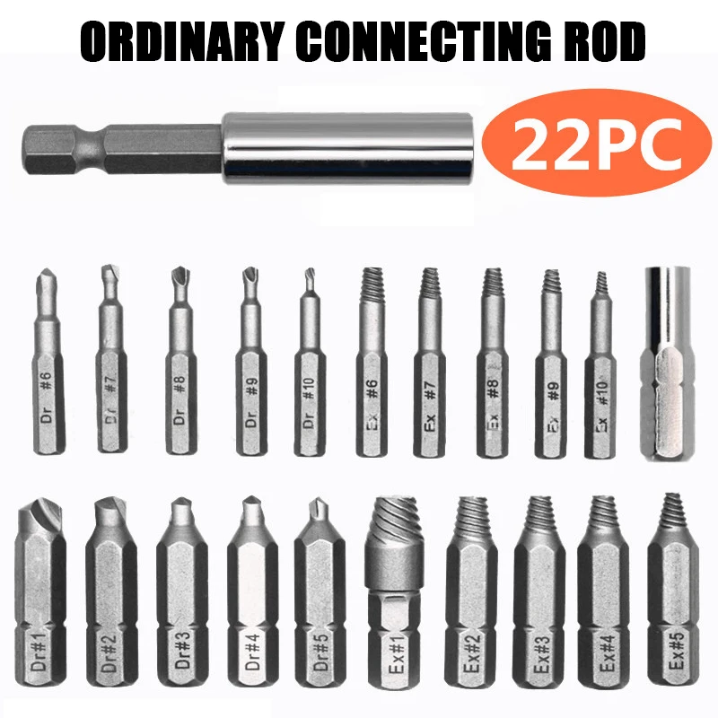 

22Pcs Damaged Screw Extractor Kit with Magnetic Extension Bit Holder and Socket Adapter for Broken Bolt Extractor All-Purpose