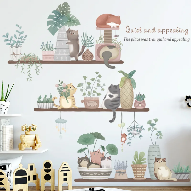 Cartoon Cat Wall Stickers Flowers Pot Plant Leaves Wall Decals Posters Self-Adhesive Removable Wallpapers for Home Decoration
Cartoon Cat Wall Stickers Flowers Pot Plant Leaves Wall Decals Posters Self-Adhesive Removable Wallpapers for Home Decoration