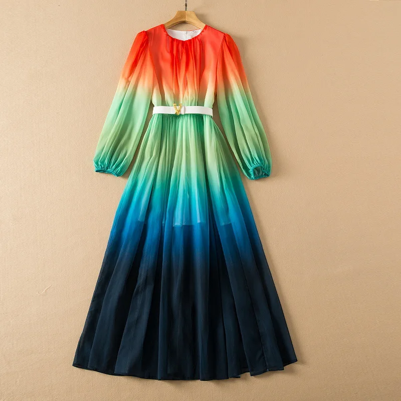 2022 New Long Sleeve Lantern Sleeve Fashion Gradient Pleated Belt Dress European and American Women's Wear Spring
2022 New Long Sleeve Lantern Sleeve Fashion Gradient Pleated Belt Dress European and American Women's Wear Spring