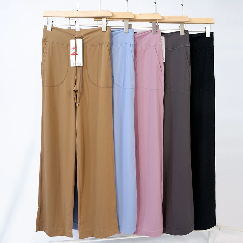 

Casual Yoga Throwback Still High Waist Drawstring Pants High Stretch Nylon Women Soft Flare Pants Relaxed Fit Flared Trousers