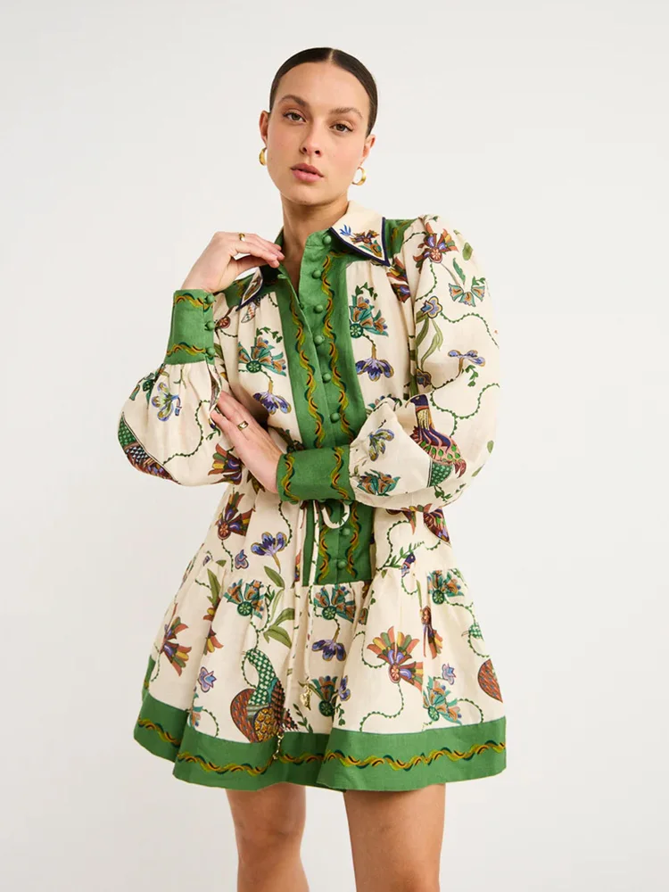 Peacock Flower Printed Mini Pleated Dress Women Long Lantern Sleeve Single Breasted Fashion Holiday Dresses Summer Loose Robe
Peacock Flower Printed Mini Pleated Dress Women Long Lantern Sleeve Single Breasted Fashion Holiday Dresses Summer Loose Robe