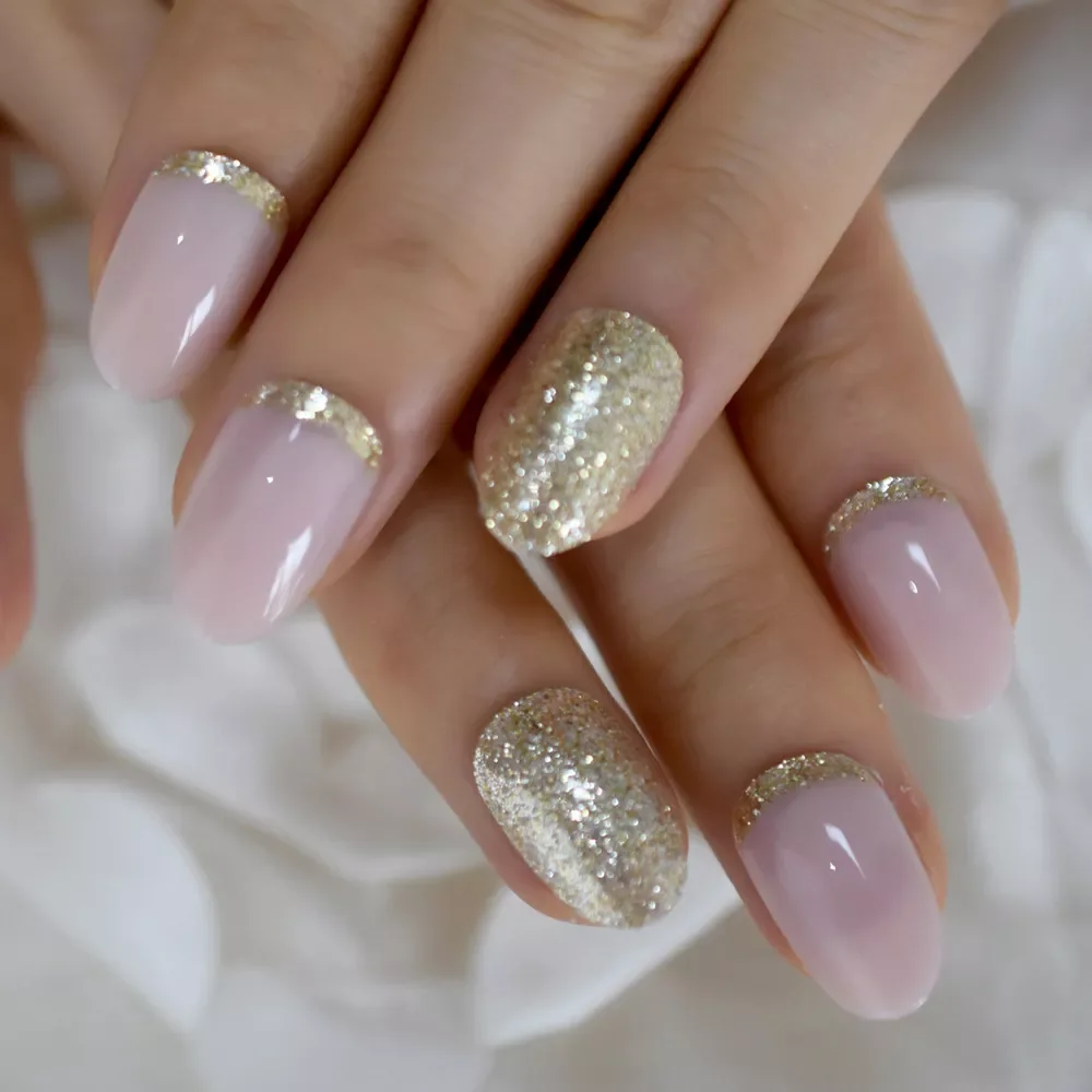 Light Pink Oval Fake Nails Daily Style Gold Glitter MOO Short Nail Art Tips Press on Nails Shimmer Manicure Tip with Adhesive
Light Pink Oval Fake Nails Daily Style Gold Glitter MOO Short Nail Art Tips Press on Nails Shimmer Manicure Tip with Adhesive
