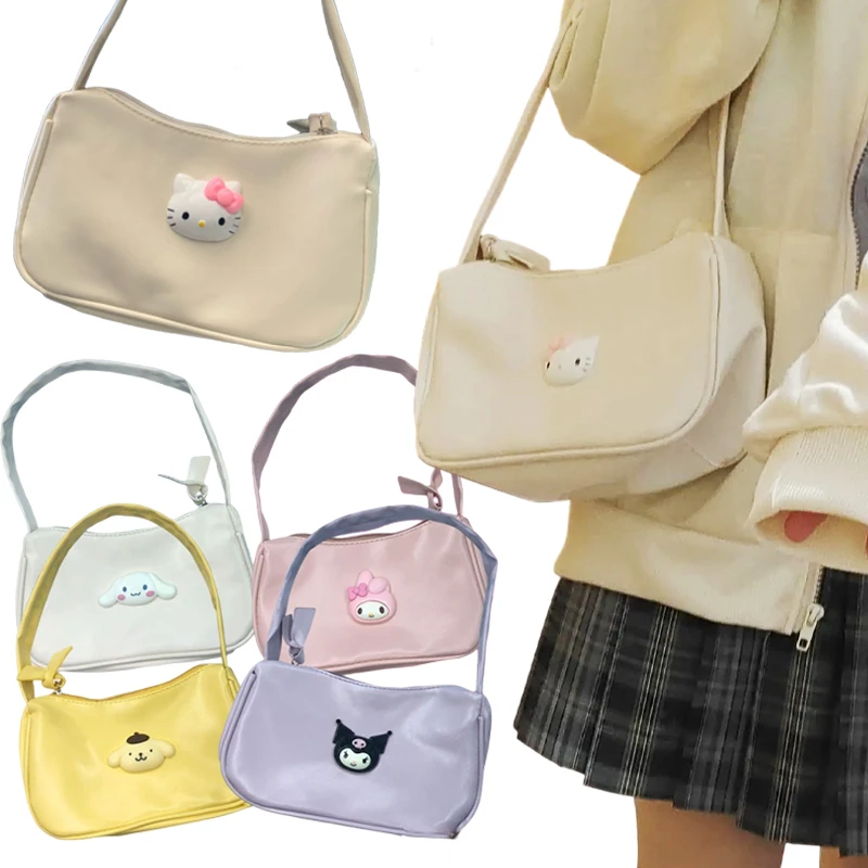 

Sanrio Kawai Hello Kitty Handbag Cinnamoroll Kuromi My Melody Pompompurin Subaxillary Package Girl Japanese Versatile JK Bag