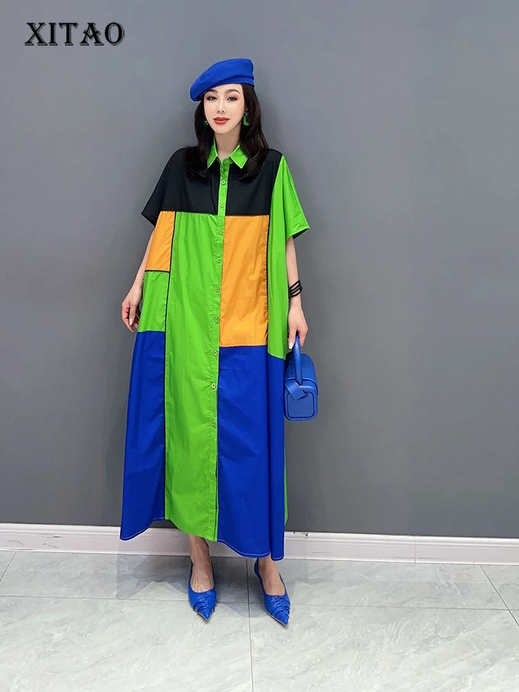 XITAO Patchwork Loose Shirt Dress Turn-down Collar Pocket Single Breasted 2023 Summer New Casual Fashion All Match Dress DMJ1160 
XITAO Patchwork Loose Shirt Dress Turn-down Collar Pocket Single Breasted 2023 Summer New Casual Fashion All Match Dress DMJ1160