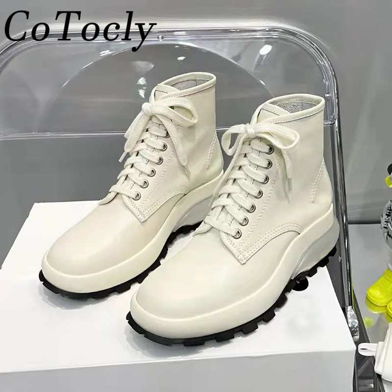 New Thick Sole Ankle Boots Women Genuine Leather Flat Martin Boots Man Lace Up Round Toe Casual Shoes Luxury Brand Short Boots
New Thick Sole Ankle Boots Women Genuine Leather Flat Martin Boots Man Lace Up Round Toe Casual Shoes Luxury Brand Short Boots