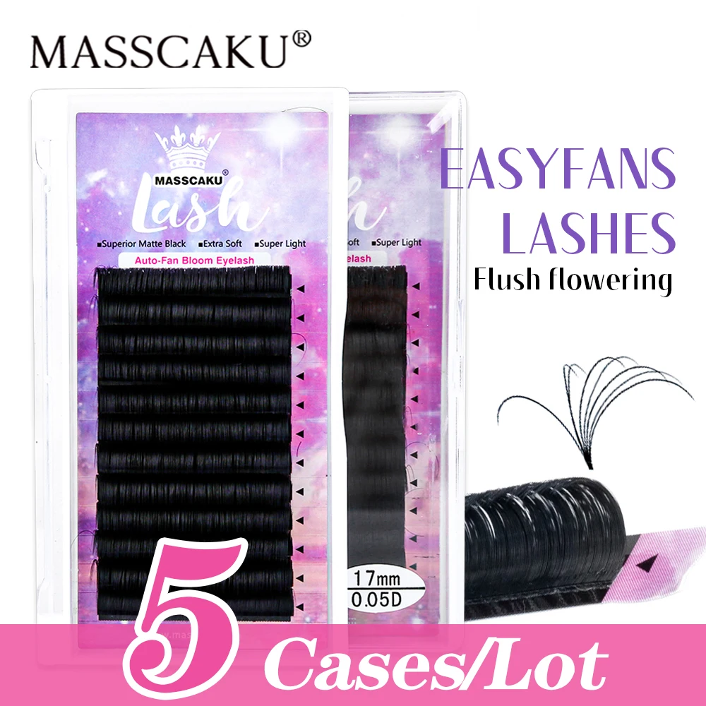 

MASSCAKU 5Cases/lot Easy Fan Premade Volume Fans Eyelash Extension Fast Blooming Mink Lashes Natural Silk Makeup Supplies