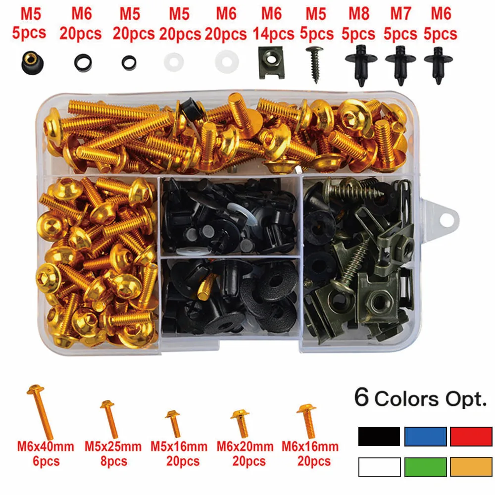 195pcs Motorcycle Fairing Bolts Kit Fastener Clips Screws M5 M6 For Honda Yamaha Kawasaki Suzuki Aprilia Bmw
195pcs Motorcycle Fairing Bolts Kit Fastener Clips Screws M5 M6 For Honda Yamaha Kawasaki Suzuki Aprilia Bmw