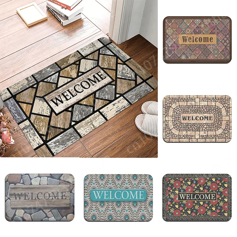 

Welcome Letters Fashion Bathroom Mat Corridor Carpet Non-slip Kitchen Entrance Door Mats Welcome Room Floor Prayer Rug Doormat