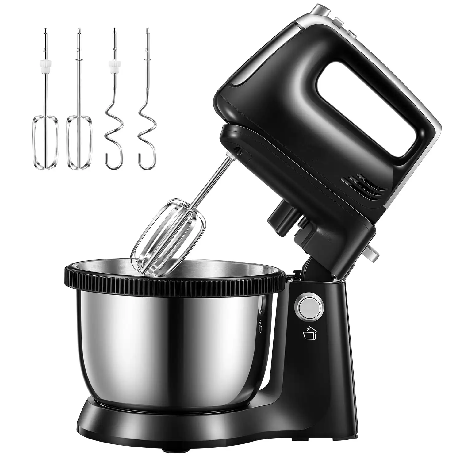Electric Beater, with 3.5 Liter Bowl (360 ° Uniform Rotation), 5 Speed Plus Turbo Stand Mixers with 2 Whisks and 2 Dough
Electric Beater, with 3.5 Liter Bowl (360 ° Uniform Rotation), 5 Speed Plus Turbo Stand Mixers with 2 Whisks and 2 Dough