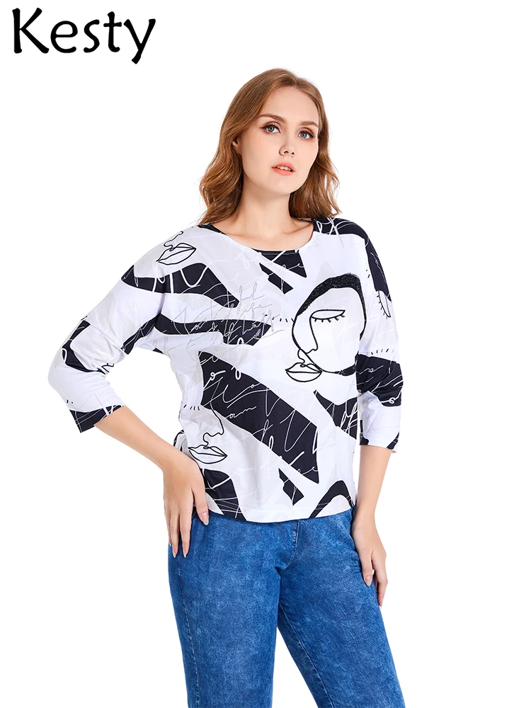 Женская хлопковая футболка больших размеров KESTY, весенний топ с рукавами 3/4, модный свободный повседневный топ с круглым вырезом
Женская хлопковая футболка больших размеров KESTY, весенний топ с рукавами 3/4, модный свободный повседневный топ с круглым вырезом