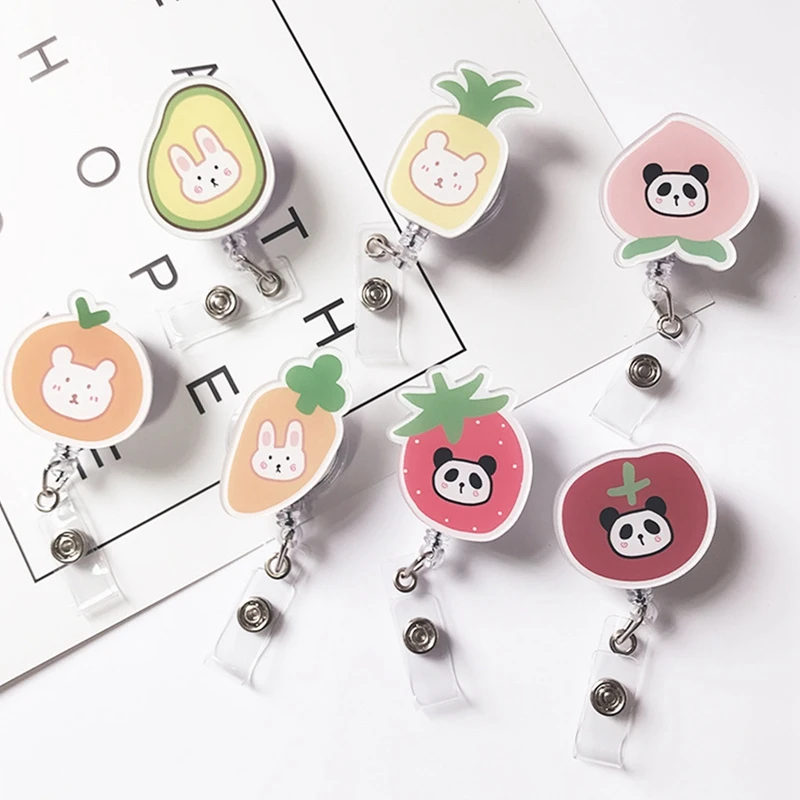 

Cute Strawberry Flowers Acrylic Retractable Badge Reel Nurse Doctor Student Exhibition ID Card Clips Badge Holder Stationery