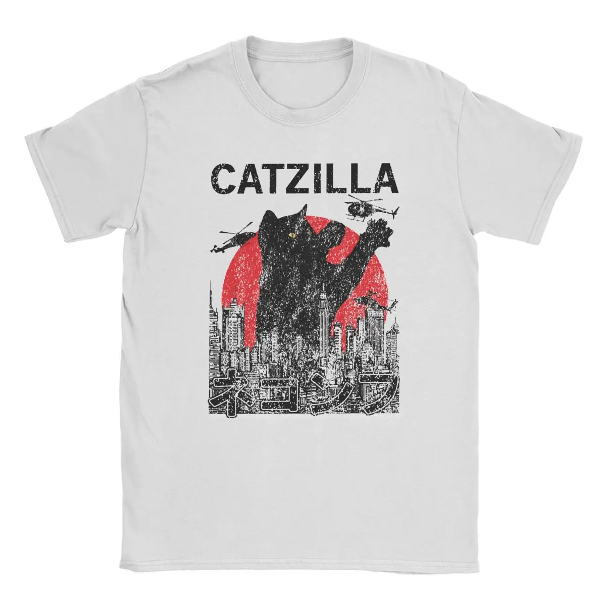 

Catzilla Japanese Vintage Sunset Style Cat Kitten Lover T-Shirts for Men Funny Cotton Tees Short Sleeve T Shirt Printed Tops