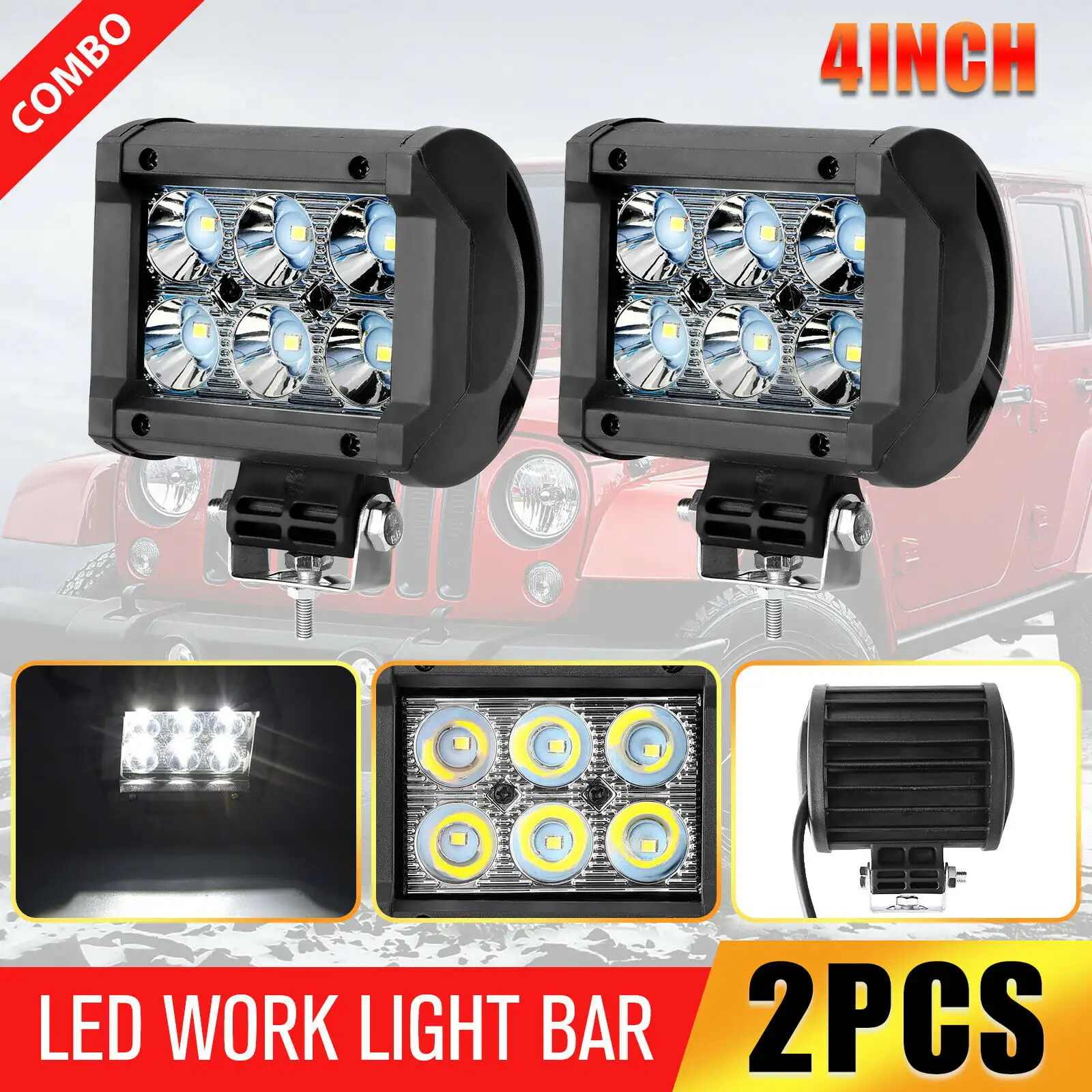 4inch 1800LM Ultra Bright LED Off-Road Work Light Bar, IP67 Waterproof Spot Fog Light, ATV SUV Driving Lamp, 2 PCS
4inch 1800LM Ultra Bright LED Off-Road Work Light Bar, IP67 Waterproof Spot Fog Light, ATV SUV Driving Lamp, 2 PCS