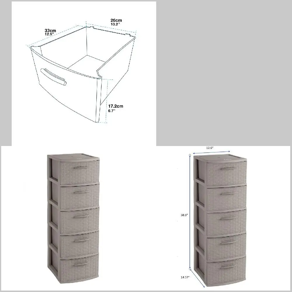 Eye-Catching & Durable 5-Drawer Plastic Storage Tower in Taupe - Perfect for Home Organization and Storage Solutions.
Eye-Catching & Durable 5-Drawer Plastic Storage Tower in Taupe - Perfect for Home Organization and Storage Solutions.