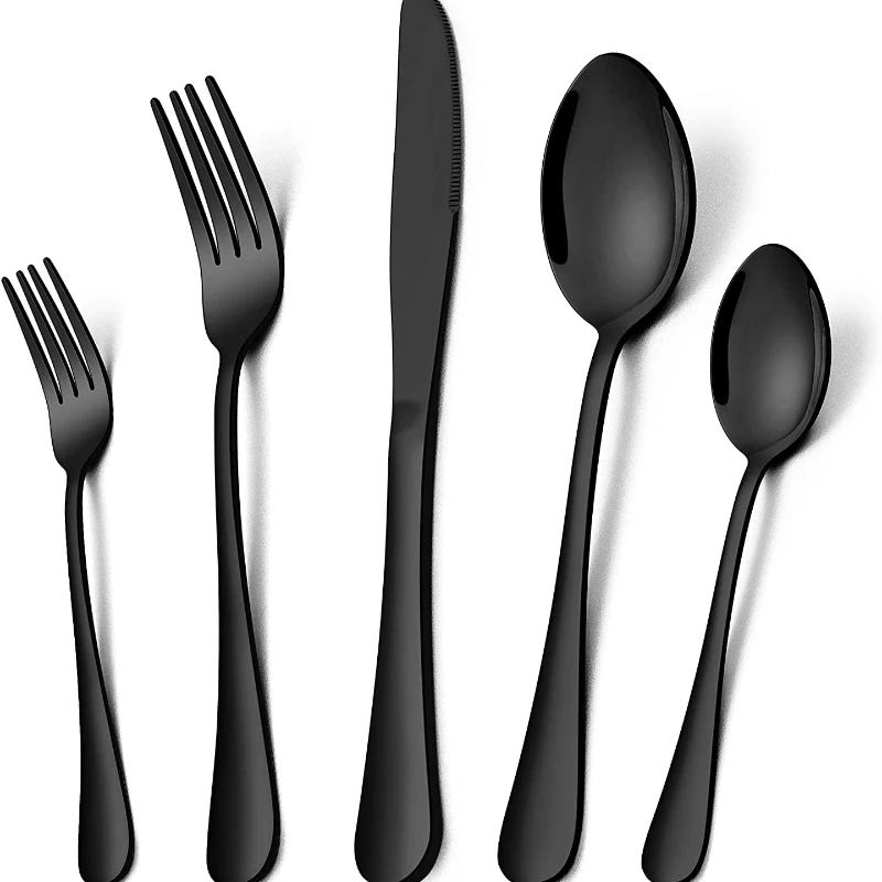 Black Silverware Set, 20 Piece Stainless Steel Flatware Cutlery Set for 4, Mirror Finish, Dishwasher Safe
Black Silverware Set, 20 Piece Stainless Steel Flatware Cutlery Set for 4, Mirror Finish, Dishwasher Safe