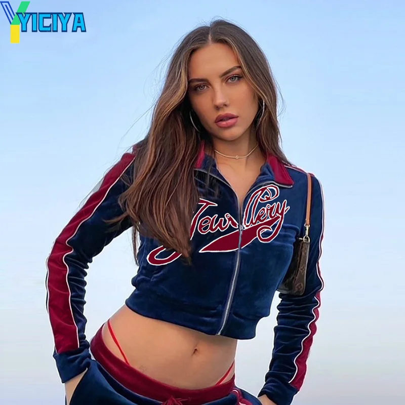 

YICIYA Tracksuit Women 2 Piece Outfit Sweatshirt + Sweatpants Matching Set Fitness Sporty Streetwear Suit Female Tops Velvet Met