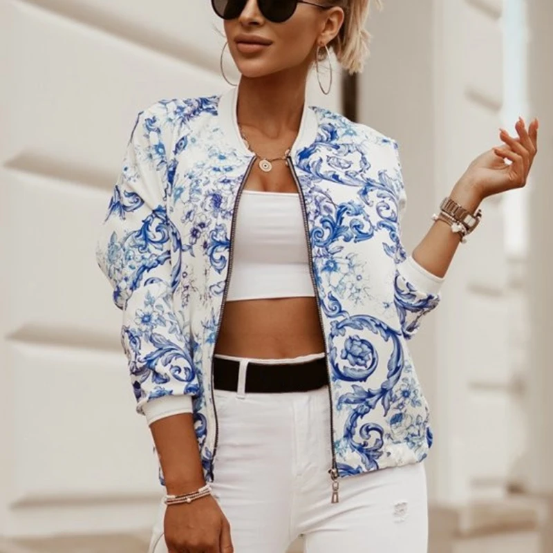 Flower Print Long Sleeve Women's Bomber Jacket Fashion Zipper Up Vintage Coat Tops Elegant Slim Basic Ladies Jackets Outwear
Flower Print Long Sleeve Women's Bomber Jacket Fashion Zipper Up Vintage Coat Tops Elegant Slim Basic Ladies Jackets Outwear