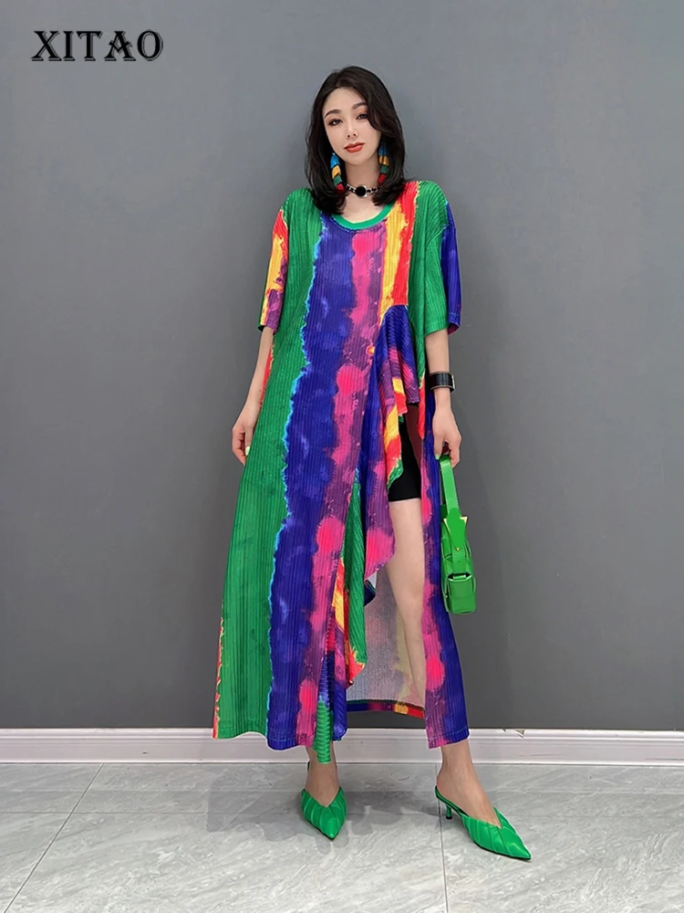 XITAO Irregular Patchwork Dress Contrast Color Striped Casual Loose Women Fashion Personality High Slit T-shirt Dress WMD6772
XITAO Irregular Patchwork Dress Contrast Color Striped Casual Loose Women Fashion Personality High Slit T-shirt Dress WMD6772