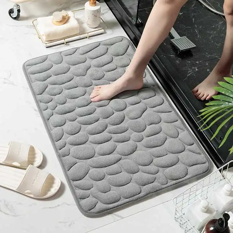 

Cobblestone Embossed Absorbent Bath Mat Thicken Non-slip Mat Damp-proof Soft Foot Pad Shower Room Doormat Memory Foam Pad