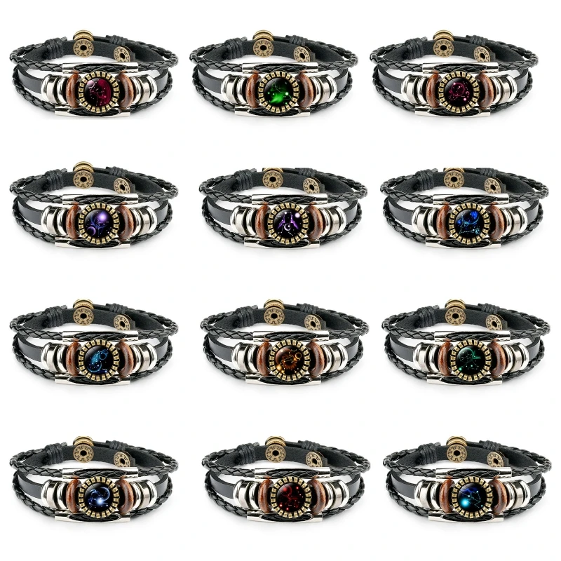 12 Zodiac Bracelet for Men Women Leather Bracelet Constellation Braided Rope Bracelets Retro Hand Woven Punk Chain Cuff 24BD
12 Zodiac Bracelet for Men Women Leather Bracelet Constellation Braided Rope Bracelets Retro Hand Woven Punk Chain Cuff 24BD