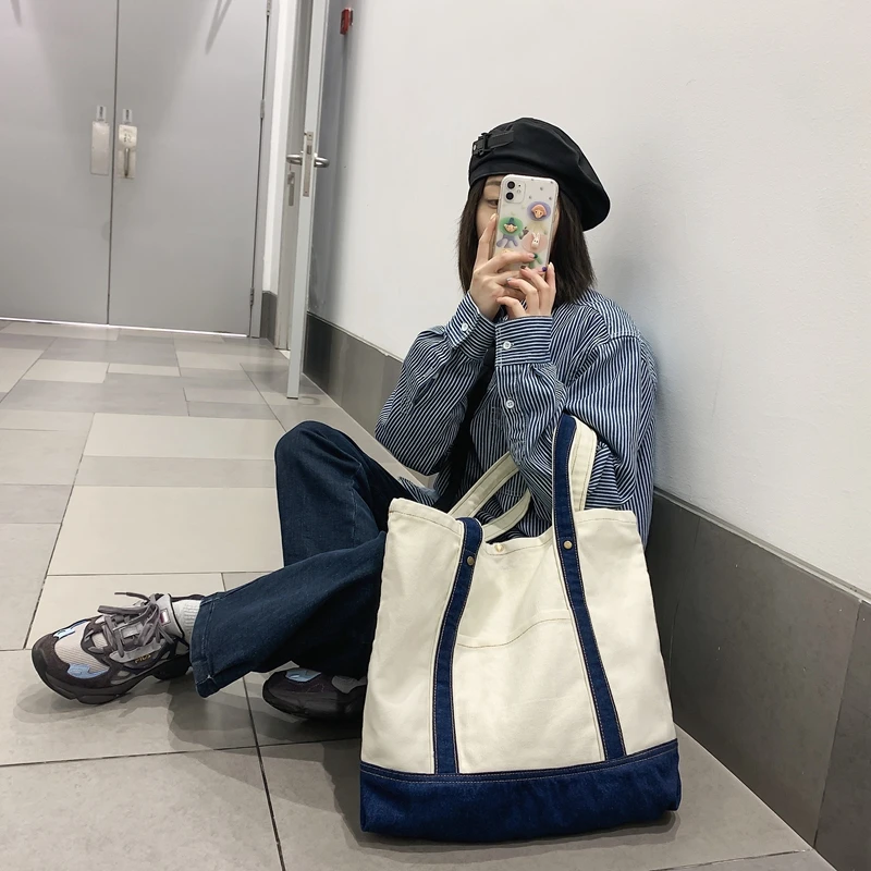 Denim Handbags For Women Stripe Canvas Shoulder Bag Jeans Big Shopping Eco Bag Korean Large Capacity Crossbody Bags Designer Y2K
Denim Handbags For Women Stripe Canvas Shoulder Bag Jeans Big Shopping Eco Bag Korean Large Capacity Crossbody Bags Designer Y2K