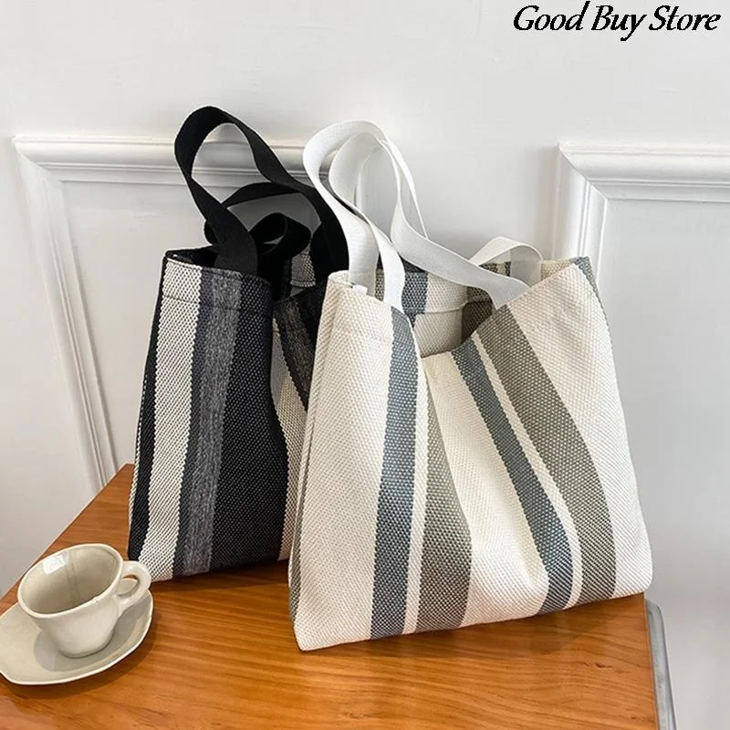Simple Stripe Handbag Large Canvas Bags Women Literature And Art Shopping Bag Female Elegant School Totes French Shoulder Purse
Simple Stripe Handbag Large Canvas Bags Women Literature And Art Shopping Bag Female Elegant School Totes French Shoulder Purse