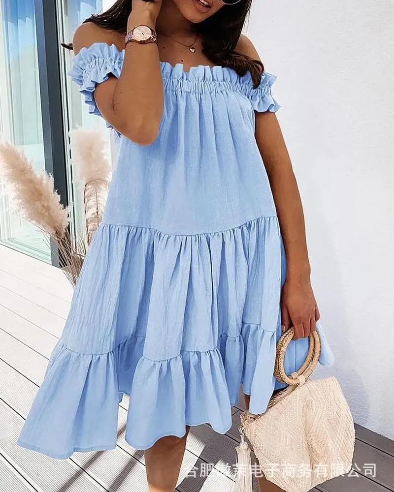Off Shoulder Frill Hem Ruched Casual Swing Dress Chic Short Sleeve Casual Summer Dress Fashion Woman
Off Shoulder Frill Hem Ruched Casual Swing Dress Chic Short Sleeve Casual Summer Dress Fashion Woman