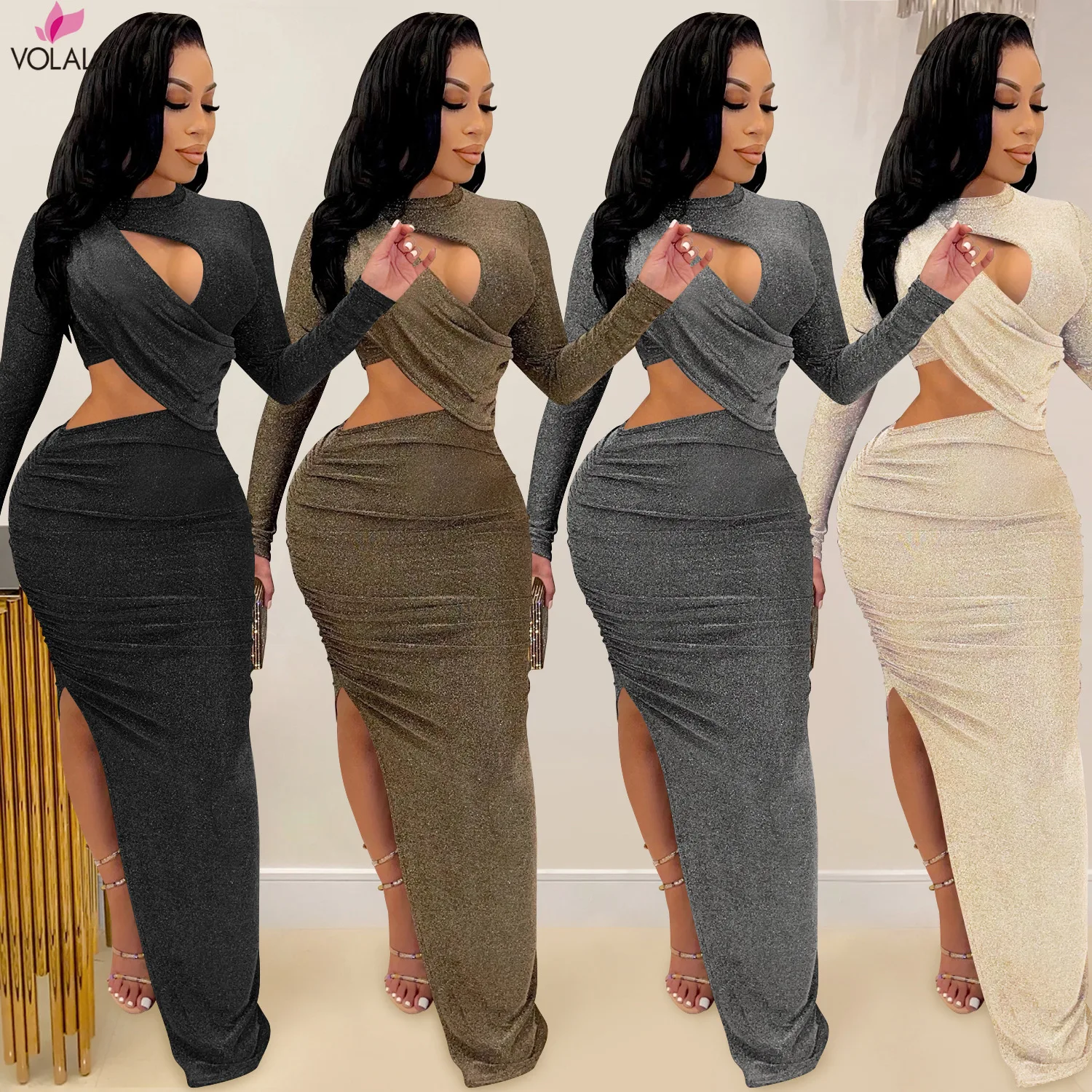 Elegant Glitter Solid Ruched Long Women Dress Sexy Cut Out O Neck Long Sleeve High Slit Evening Club Party Dress Robe Christmas
Elegant Glitter Solid Ruched Long Women Dress Sexy Cut Out O Neck Long Sleeve High Slit Evening Club Party Dress Robe Christmas