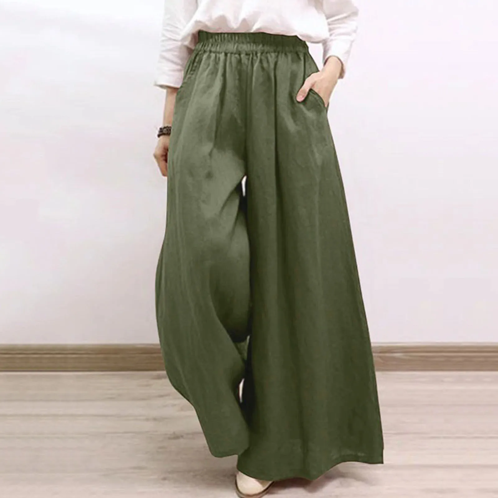Women Solid Wide Leg Pants Elastic High Waist Lightweight Loose Casual Wide Leg Trousers With Pocket Spring Summer Chic Trousers
Women Solid Wide Leg Pants Elastic High Waist Lightweight Loose Casual Wide Leg Trousers With Pocket Spring Summer Chic Trousers