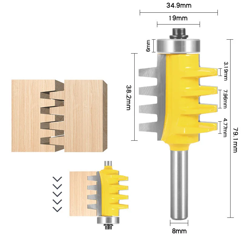 1pc 8mm Shank Rail Reversible Finger Joint Glue Router Bit Cone Tenon Woodwork Cutter Power Tools Wood Router Cutter
1pc 8mm Shank Rail Reversible Finger Joint Glue Router Bit Cone Tenon Woodwork Cutter Power Tools Wood Router Cutter