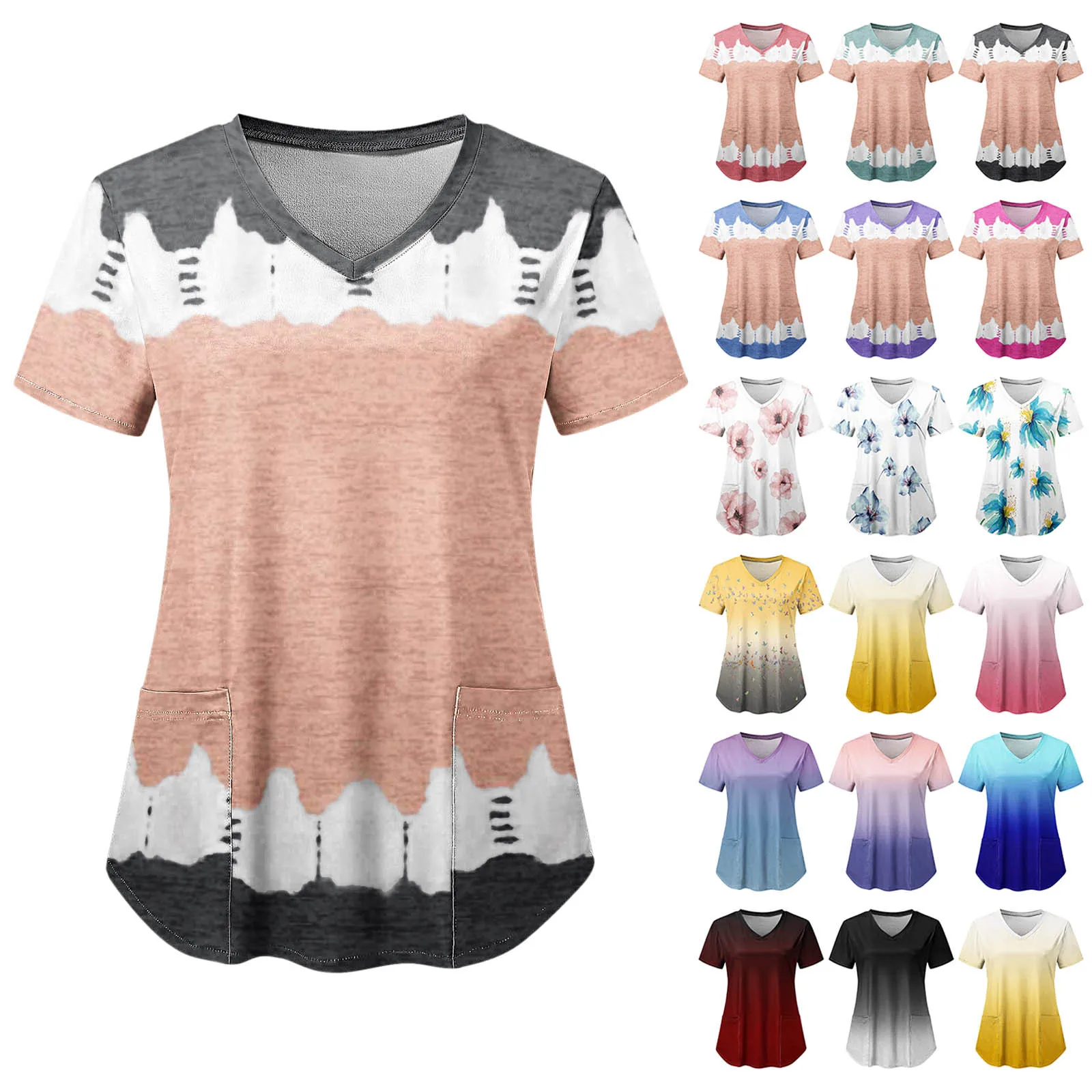 T Shirt For Women Fashion Gradient Print Short Sleeve V Neck Tops Holiday Working Blouse Shirt With Pockets Top Women Summer
T Shirt For Women Fashion Gradient Print Short Sleeve V Neck Tops Holiday Working Blouse Shirt With Pockets Top Women Summer