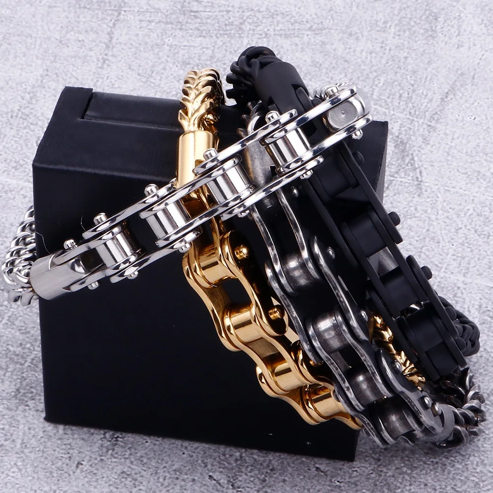 Punk Gold Color Bike Biker Link Bracelet Men Women Vintage Black 316L Stainless Steel Motorcycle Bicycle Bracelet Bangle Jewelry
Punk Gold Color Bike Biker Link Bracelet Men Women Vintage Black 316L Stainless Steel Motorcycle Bicycle Bracelet Bangle Jewelry