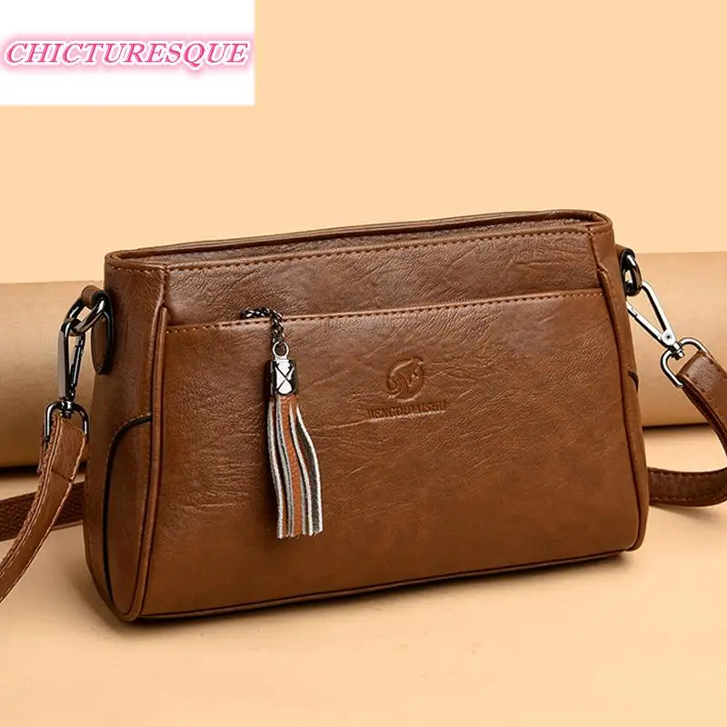 

2021 Fashion Tassel Lady Bags Soft PU Leather Shoulder Bags Female Packet Designer High-end Quality Casual Simple Diagonal Bag