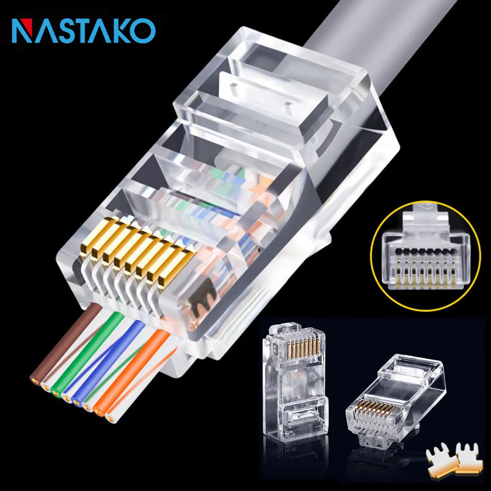 NASTAKO 50pcs/Pack RJ45 Connector Cat5e Cat6 Connector Network Unshielded 8Pin Modular UTP Rj45 Plugs Have Hole Pass Through
NASTAKO 50pcs/Pack RJ45 Connector Cat5e Cat6 Connector Network Unshielded 8Pin Modular UTP Rj45 Plugs Have Hole Pass Through