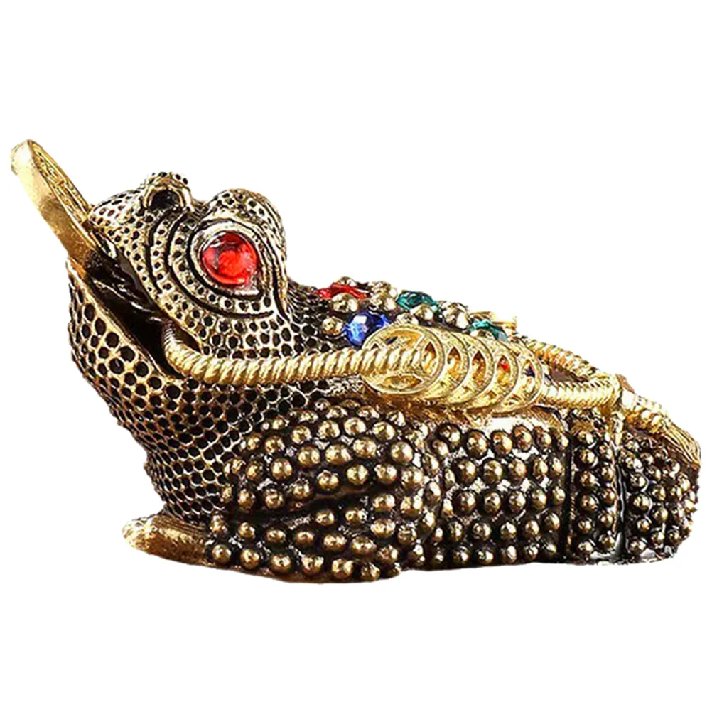 

Brass Money Frog Statue Feng Shui Three Legged Wealth Toad Golden Chinese Chan Chu Figurine Good Luck