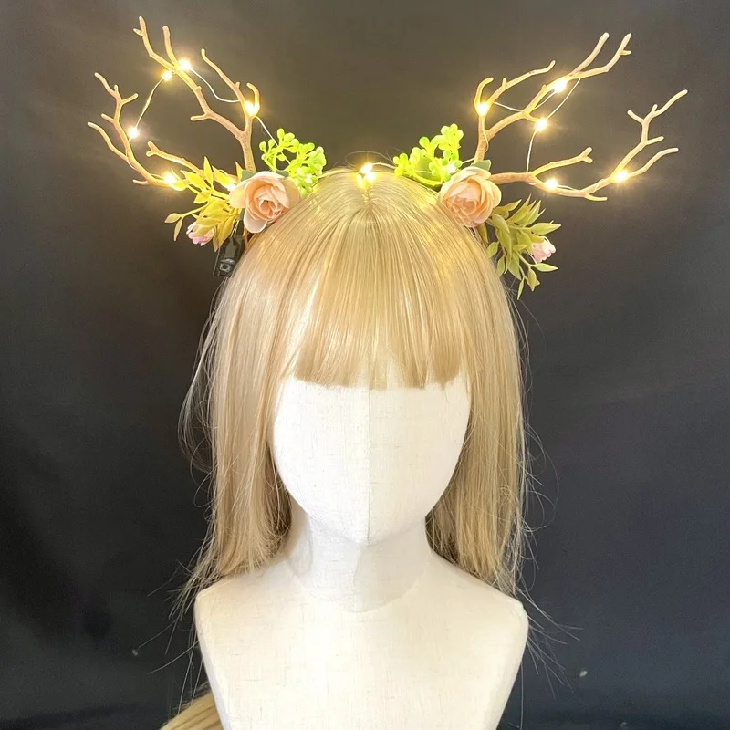 

Light Up Reindeer Hairhoop Elf Ears Pine Cone LED Antler Headbands Party Decorations Girls Hair Lights Christmas Easter Gifts