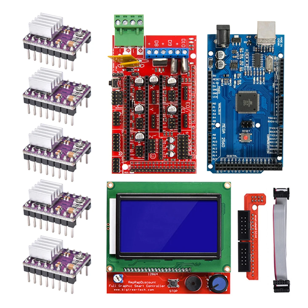 3D Printer Kit RAMPS 1.4 Controller + Mega 2560 board + 5pcs A4988/DRV8825 Stepper Motor Driver + LCD 12864 For Arduino RepRap
3D Printer Kit RAMPS 1.4 Controller + Mega 2560 board + 5pcs A4988/DRV8825 Stepper Motor Driver + LCD 12864 For Arduino RepRap