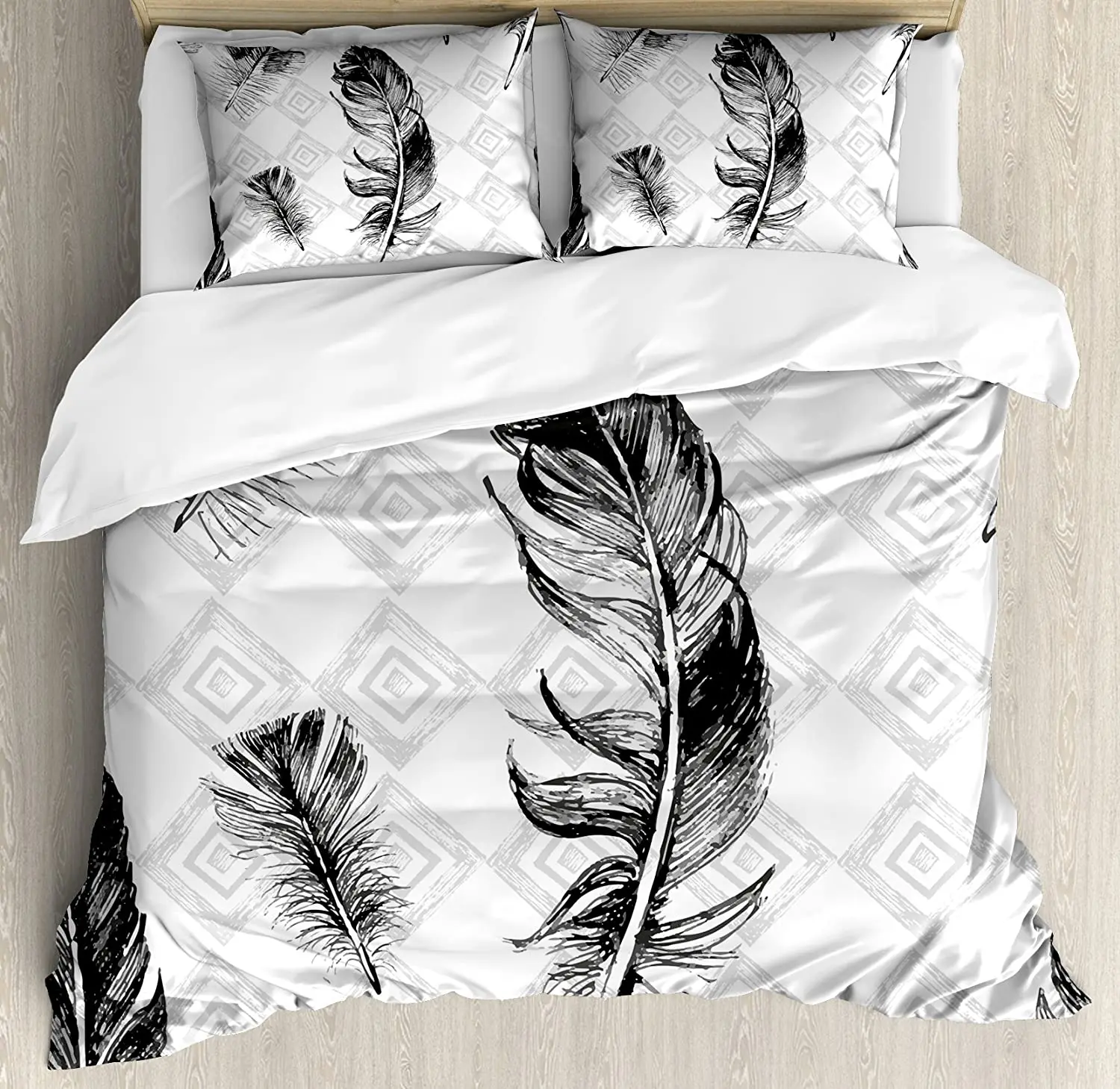 Feather Bedding Set Comforter Duvet Cover Pillow Shams Faded Geometric Backdrop Nested Squares Mosa Bedding Cover Double Bed Set
Feather Bedding Set Comforter Duvet Cover Pillow Shams Faded Geometric Backdrop Nested Squares Mosa Bedding Cover Double Bed Set