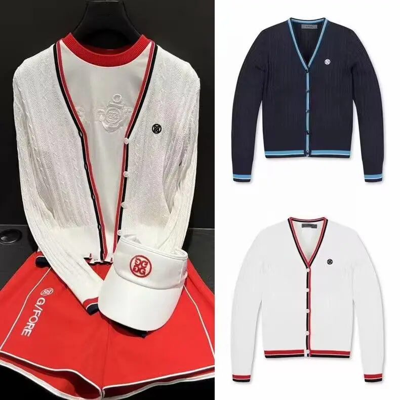 Golf wear 23 early fall women's logo V-neck color matching long sleeve knitted cardigan
Golf wear 23 early fall women's logo V-neck color matching long sleeve knitted cardigan