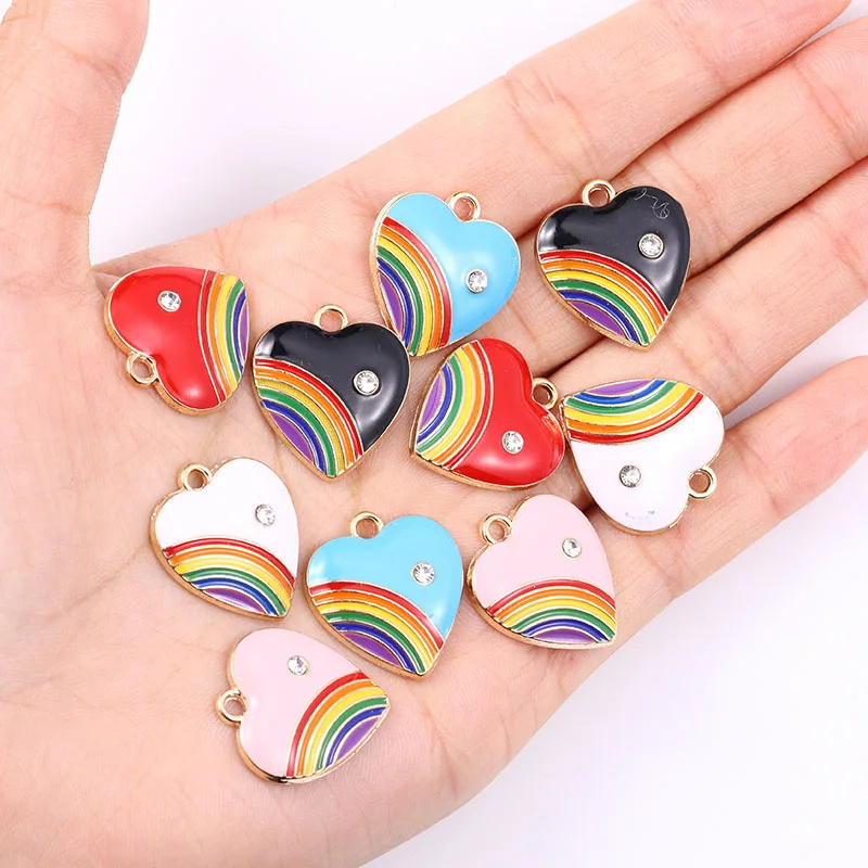 10pcs/Lot Rainbow Enamel Drip Oil Love Heart Zirconia Pendant Charm Pandora for Jewelry Making DIY Necklace Earrings Accessories
10pcs/Lot Rainbow Enamel Drip Oil Love Heart Zirconia Pendant Charm Pandora for Jewelry Making DIY Necklace Earrings Accessories