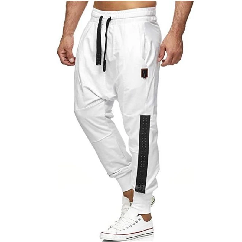 

Штаны-Джоггеры мужские составного кроя, белые спортивные брюки-султанки, эластичные облегающие штаны для фитнеса, уличная одежда, длинные б...