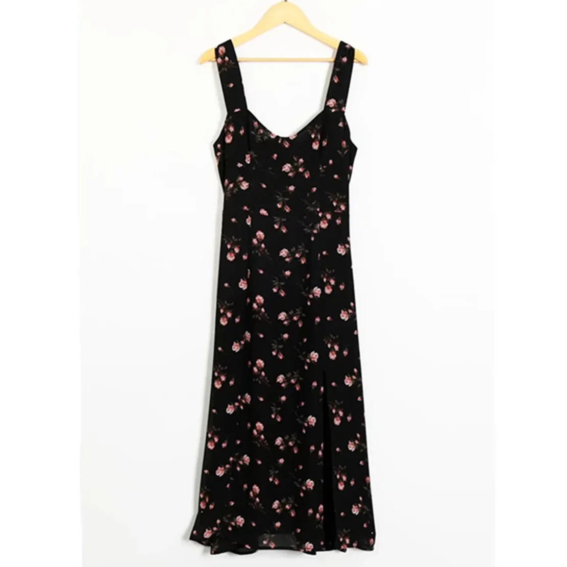 Withered French Style Vintage Chiffon Floral Print Black Midi Dress Fashion Sexy Forking Summer Party Dress Women
Withered French Style Vintage Chiffon Floral Print Black Midi Dress Fashion Sexy Forking Summer Party Dress Women