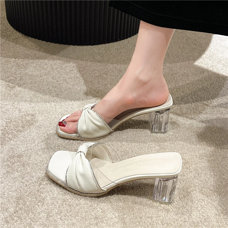 

Fashion Sexy Women Sandals Shoes Celebrity Wearing Simple Style PVC Clear Strappy Buckle High Heels Woman Transparent Heel White