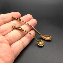 Retro-packed Brass Small Spoon Lucky Pixiu Dragon Head Spoon Spoon Spoon Teaspoon Tea Copper Medicine Spoon Antique Collection